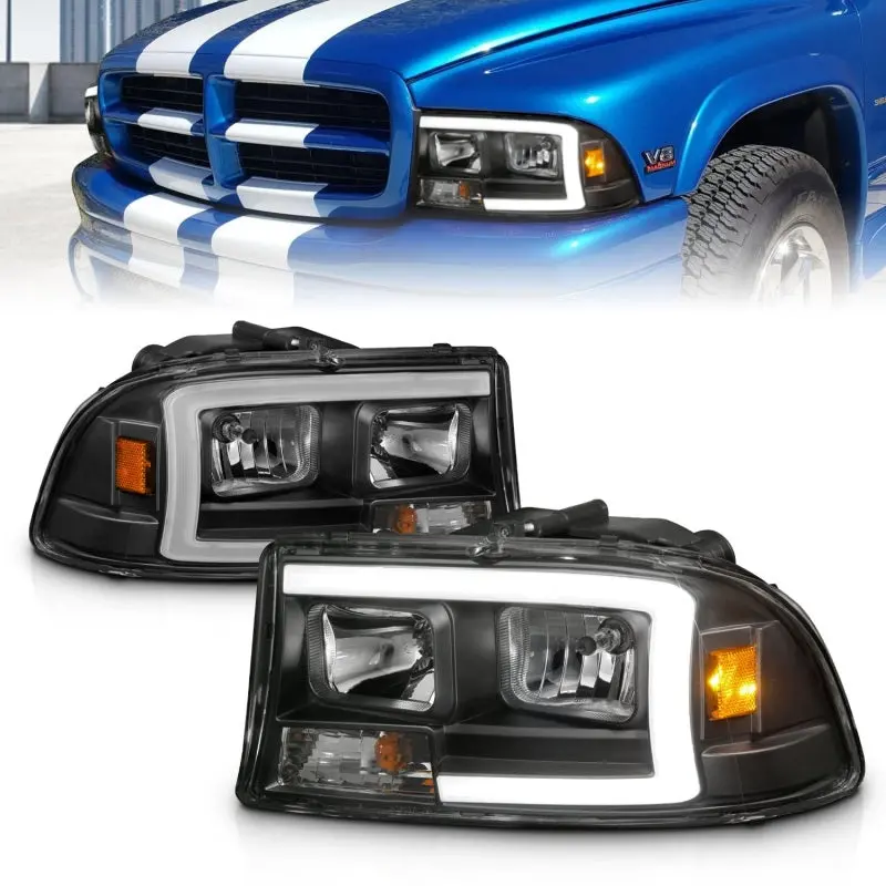 Anzo Crystal Led Headlight Assembly For 1997–2004 Dodge Dakota And Durango – Black Housing With Integrated Light Bar 1