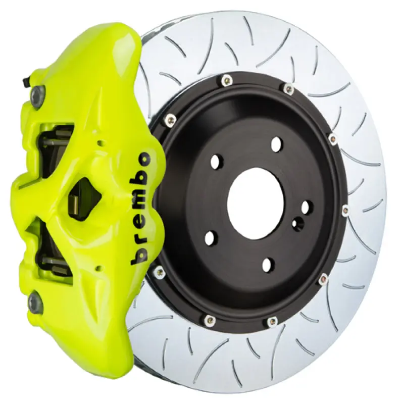 Brembo Gt Big Brake Kit For 2019+ Mazda3 – Front 4-Piston Calipers, 345X28Mm Two-Piece Slotted Rotors – Fluorescent Yellow Finish 1