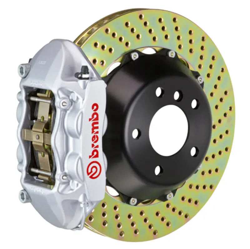 Brembo Gt Rear Brake Kit For 2006–2013 Corvette Z06 — 4-Piston Calipers, 380X28Mm Drilled Two-Piece Rotors (Silver) 1
