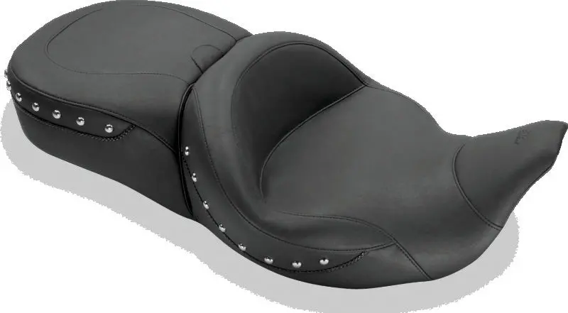 Harley-Davidson–Style 1-Piece Motorcycle Seat For 2008–2021 Mustang Models – Black With Stud Accents 1
