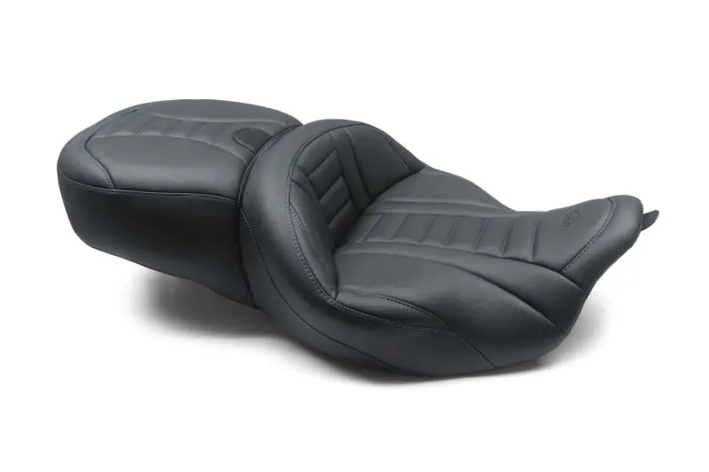 Mustang 08-21 Harley Electra Glide/Rd Glide/Rd King 1Pc Seat Deluxe - Black W/ Sky Blue Stitching 1