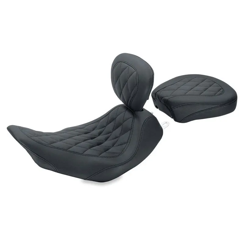 Mustang Harley-Davidson Dyna Wide Tripper Solo Seat For 2006–2017 – Diamond-Stitched Black With Driver Backrest 2
