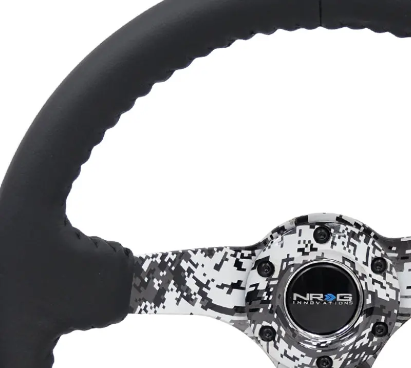 Nrg Reinforced 350Mm Steering Wheel — Black Leather With Hydro-Dipped Digital Camo Spokes 2