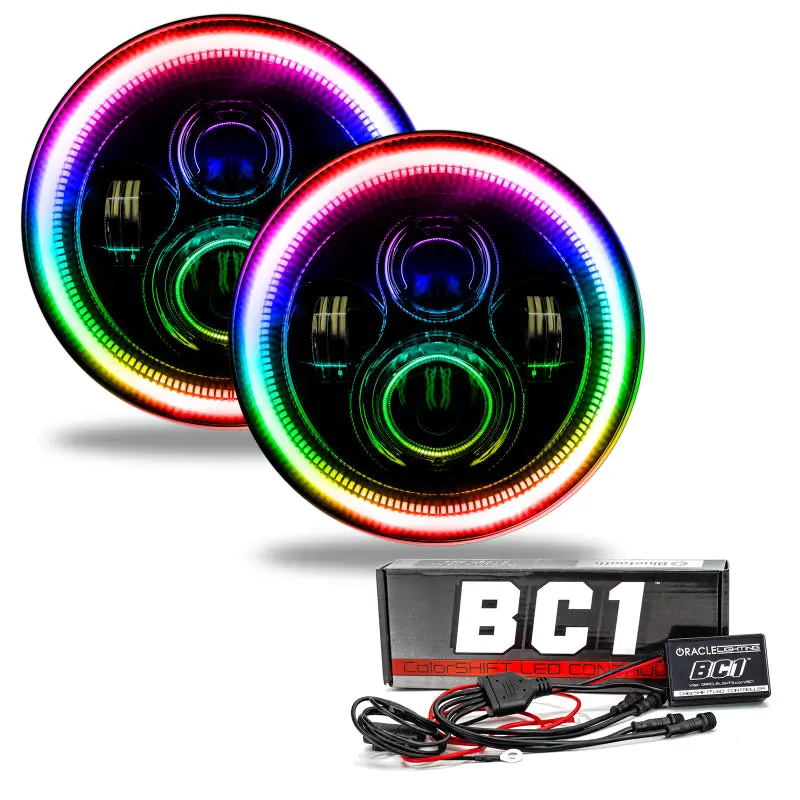 Oracle Colorshift Led Headlights – 7-Inch Round, Black Bezel, Bc1 Model 1