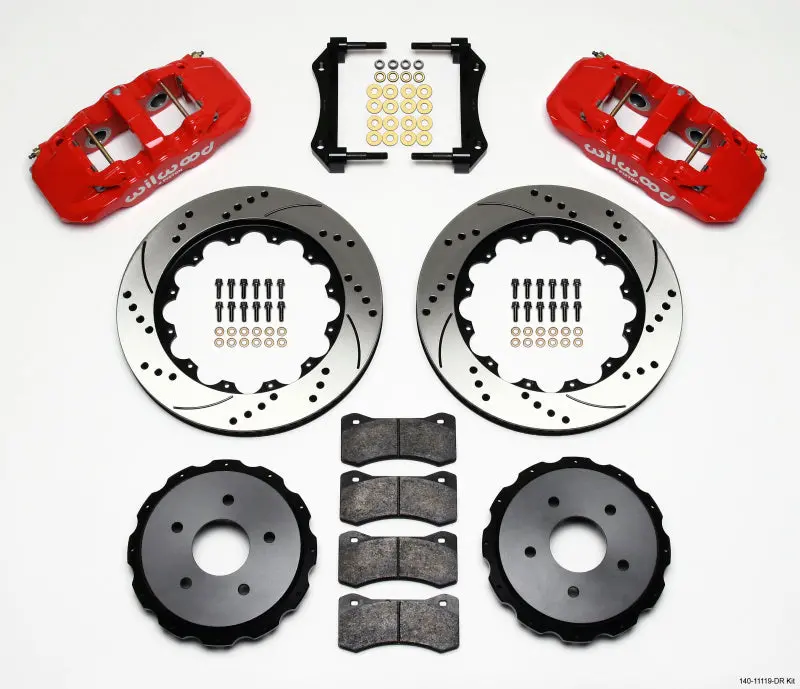 Wilwood Aero4 Rear Brake Kit – 14-Inch Drilled Rotors, Red Finish, Fits 1997–2004 Corvette C5/Z06 And 2005–2013 C6 1
